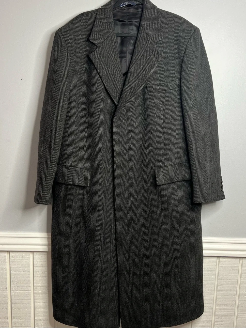 Polo Ralph Lauren Herringbone Wool Overcoat Mens XL?? Grey Canada Chesterfield